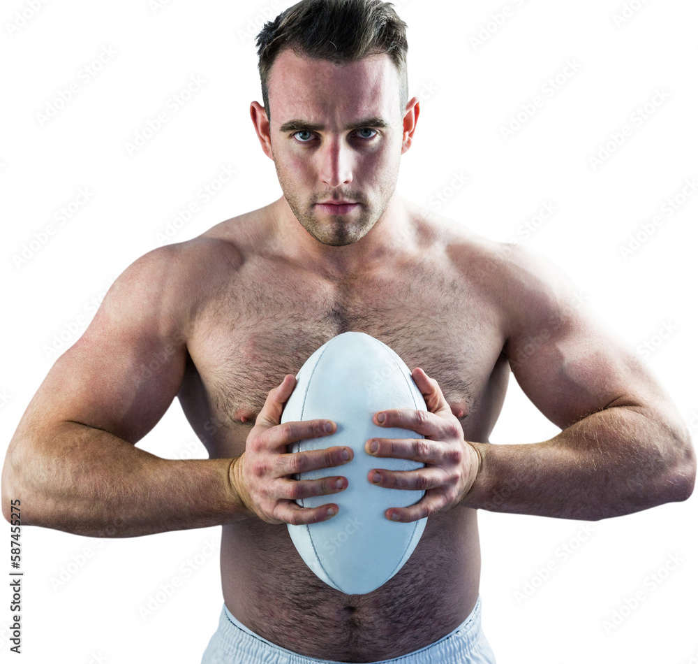 Canvas Prints shirtless rugby player holding ball