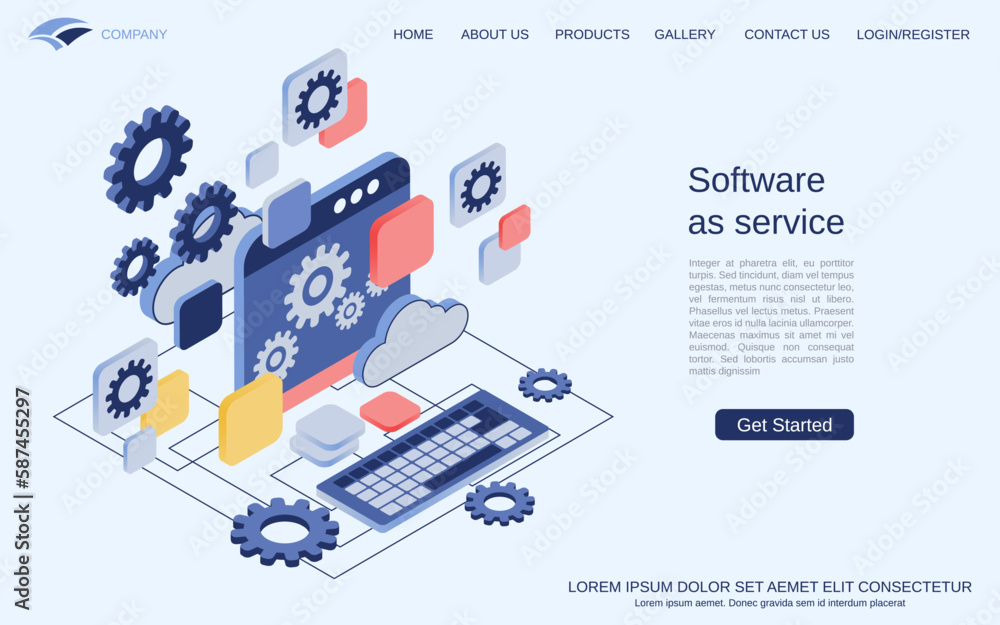 Aufkleber software as service, cloud application modern 3d isometric vector concept illustration. landing page