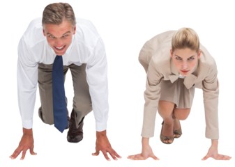 Business people ready to start race