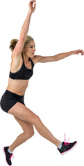 Athletic woman exercising on white background