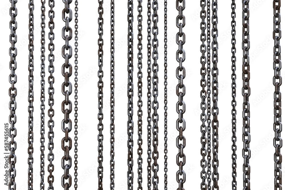 Poster 3d image of connected metallic rusty chains