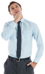 Thoughtful businessman with hand on chin