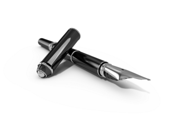 Metallic black fountain pen against white background