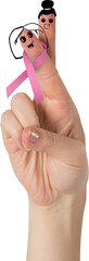 Cropped hand with pink breast cancer awareness ribbon