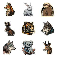 Obraz premium Animals Flat Icon Set Isolated On White Background