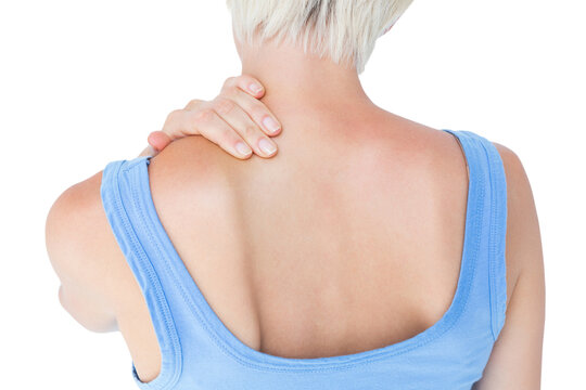 Casual woman with neck pain 