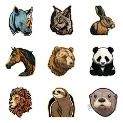 Obraz premium Animals Flat Icon Set Isolated On White Background