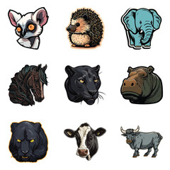 Animals Flat Icon Set Isolated On White Background