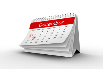 Desk calendar showing December month