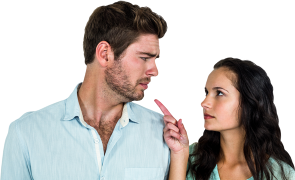 Woman pointing at man