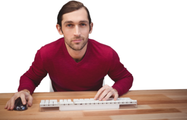 Portrait of confident creative businessman sitting at desk