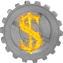 Dollar sign with fire effect on gear