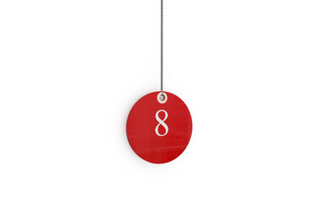 Digital composite image of red sale tag with number 8