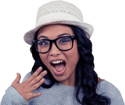 Asian woman with mouth open