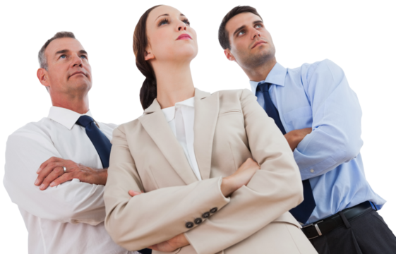 Serious work team posing together looking away - Powered by Adobe