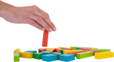 Gordijnen Cropped hand arranging blocks © vectorfusionart