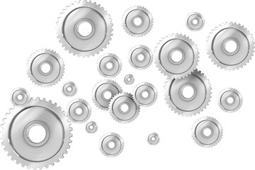 Digitally generated image of various sized silver gears