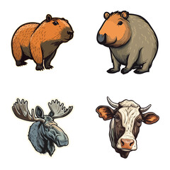 Animals Flat Icon Set Isolated On White Background