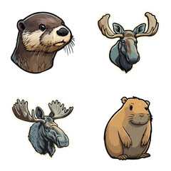 Fototapeta premium Animals Flat Icon Set Isolated On White Background
