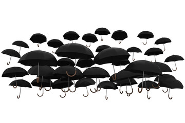 Black umbrellas over white background