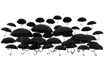 Black umbrellas over white background