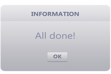 Dialogue box showing completion
