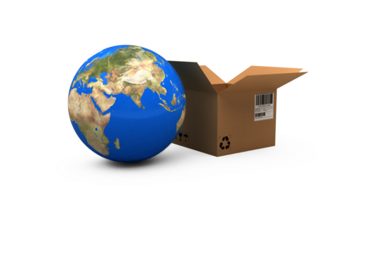 Brown cardboard boxes by planet earth