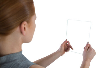 Close up of businesswoman with glass interface