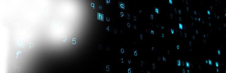 Digital composite image of numbers and alphabets on black screen