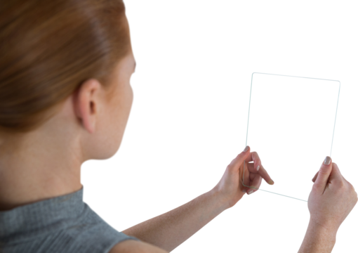 Close up of businesswoman with glass interface