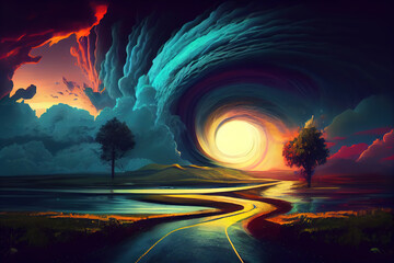 Obraz premium Landscape, psychic waves. Generative Ai