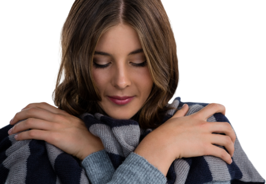 Close up of young woman covering with scarf - Powered by Adobe