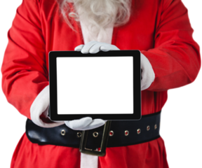 Santa Claus displaying digital tablet on white background
