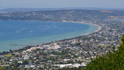 Aerial view of Dromana and Safety Beach in Australia
