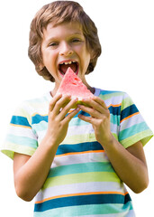 Portrait of boy eating watermelon