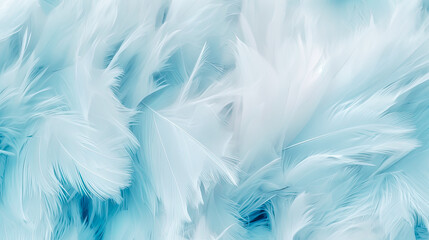 Fototapeta na wymiar Tranquil Blue and white soft feathers and fur pattern texture background. Pastel blue color fur and feathers pattern texture. Close up. generative AI