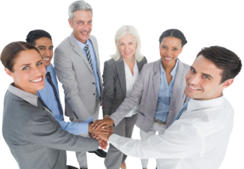 Portrait of business people piling up their hands together