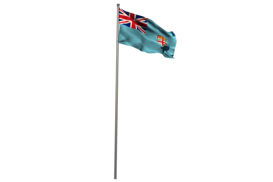 Flag of Fiji on pole over white background