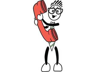 Illustration of male cartoon holding telephone