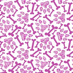 Cartoon animals seamless footprints dog and cat and bones pattern for wrapping paper and kids clothes print