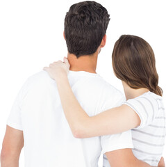 Rear view of couple with arm around