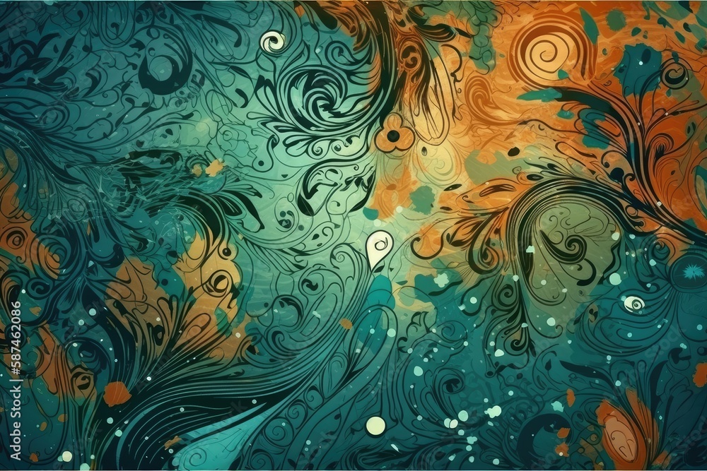 Poster abstract painting with colorful swirls and bubbles. generative ai