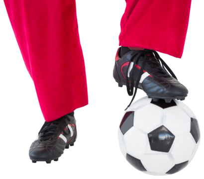 Lower half of santas legs with football boots and football