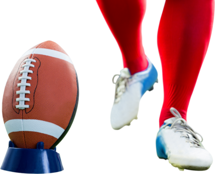 American football player being about to kick football 