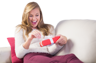 Pretty blonde opening a gift