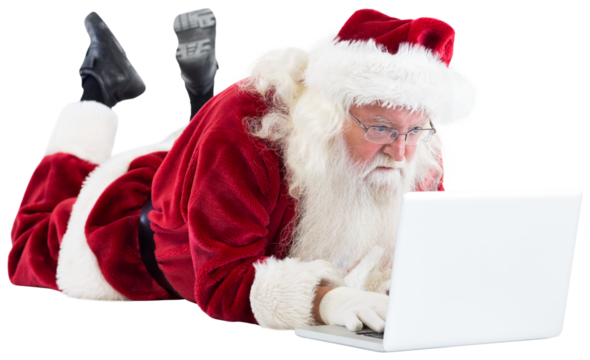 Santa lies in front of his laptop