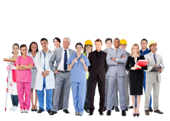 Smiling group of people with different jobs 