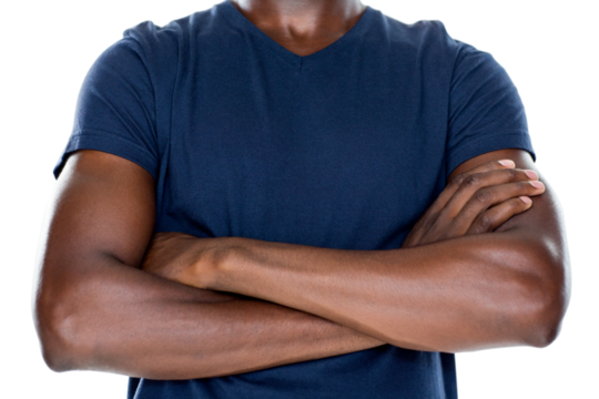 Close up mid section of man with arms crossed