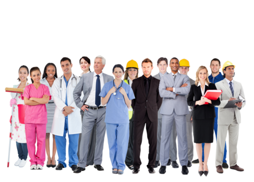 Smiling group of people with different jobs 