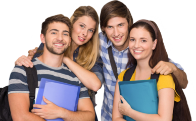 Students holding folders at college corridor